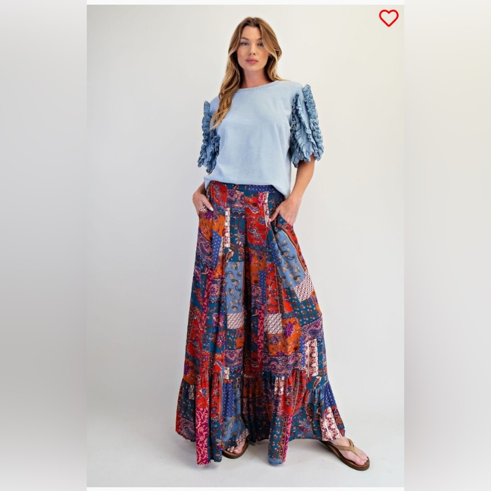 Easel wide leg Patchwork Palazzo Pants PLUS SIZE Rust Teal